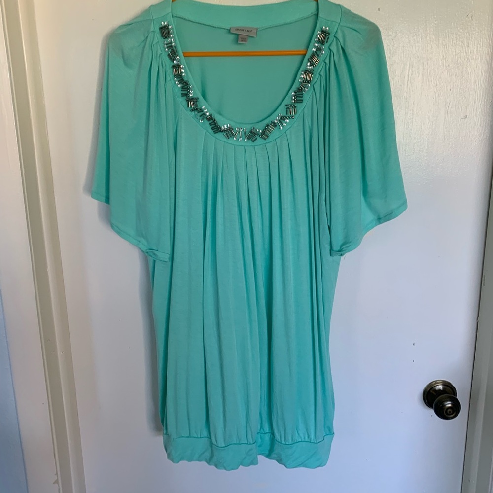 New Elegant Turquoise Beaded Women's Top Plus size